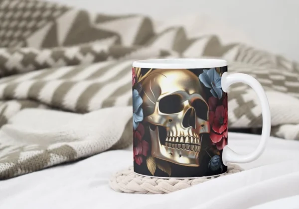 Skull and flower coffee mug