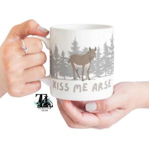 Newfoundland Kiss Me Arse Ceramic Mug with donkey and treeline