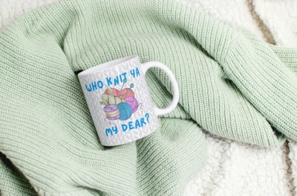 Newfoundland Coffee Mug – "Who Knit Ya, My Dear?" Design