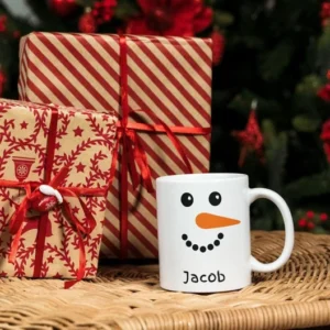 Personalized Snowman Face Mug – Custom Name Holiday Mug