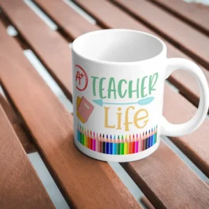 "A+ Teacher Life" Mug – Fun and Colorful Teacher Coffee Mug