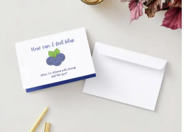 "How Can I Feel Blue" Card – Fun Blueberry-Themed Friendship Greeting - Image 2