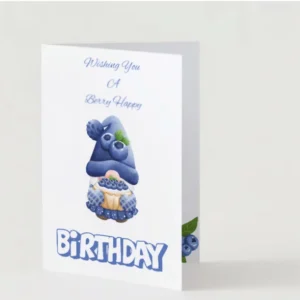 "Berry Happy Birthday" Card – Fun Gnome and Blueberry Birthday Greeting