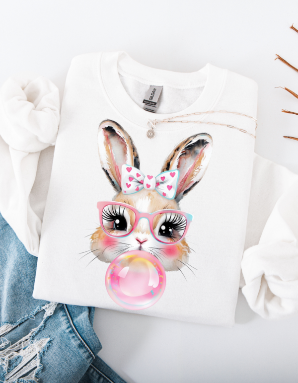 "Bubble Bunny" Heavy Blend Crewneck Sweater, Unisex- 7 colors Retro Bunny Design - Image 3