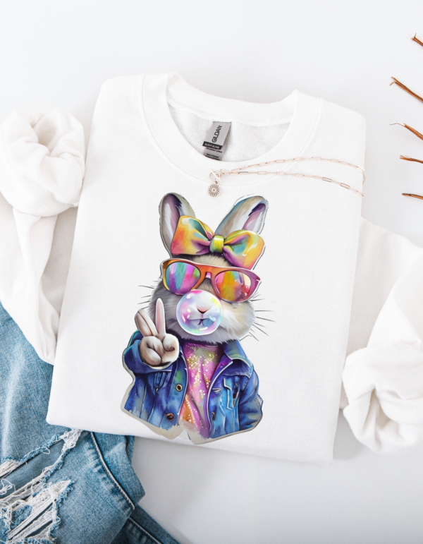 "Denim Rabbit" Heavy Blend Crewneck Sweater, Unisex- 7 colors Retro Rabbit Design - Image 3