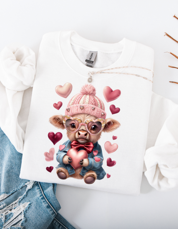 "Highland you my Heart" Heavy Blend Crewneck Sweater, Unisex- 7 colors Highland Cow design - Image 9