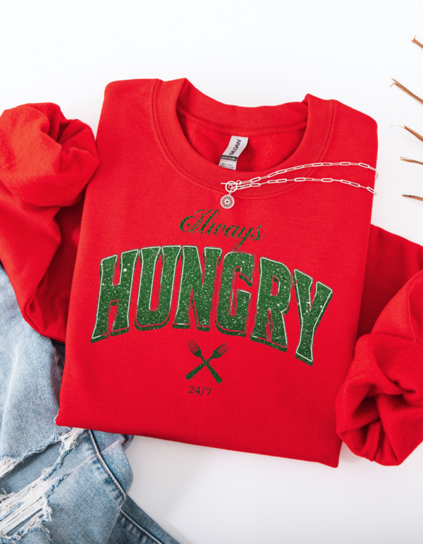 "Always Hungry" Varsity Style Heavy Blend Crewneck Sweater, Unisex- 7 colors - Image 4