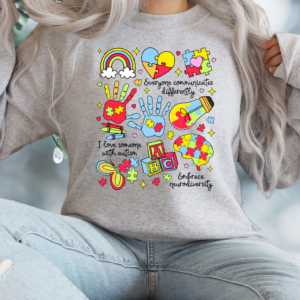 "Everyone Communicates Differently" Heavy Blend Crewneck Sweater, Unisex- 6 colors