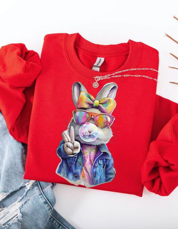 "Denim Rabbit" Heavy Blend Crewneck Sweater, Unisex- 7 colors Retro Rabbit Design - Image 4