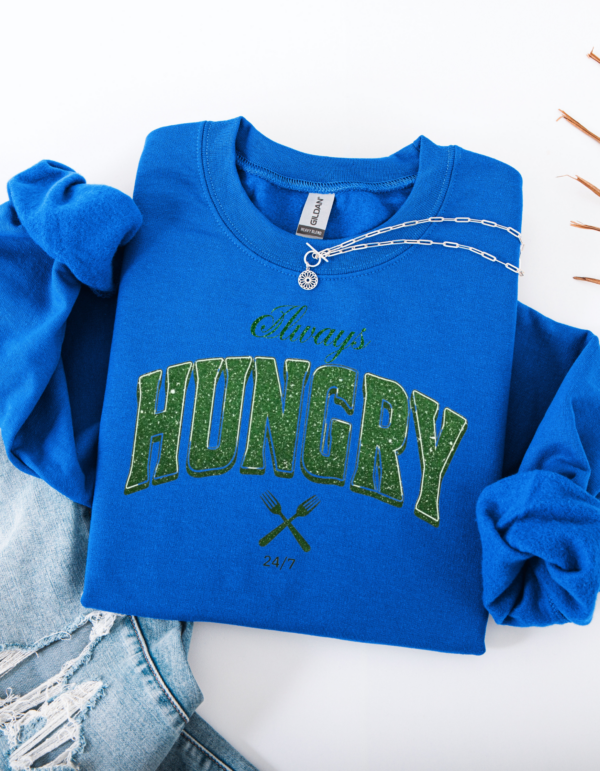 "Always Hungry" Varsity Style Heavy Blend Crewneck Sweater, Unisex- 7 colors - Image 5