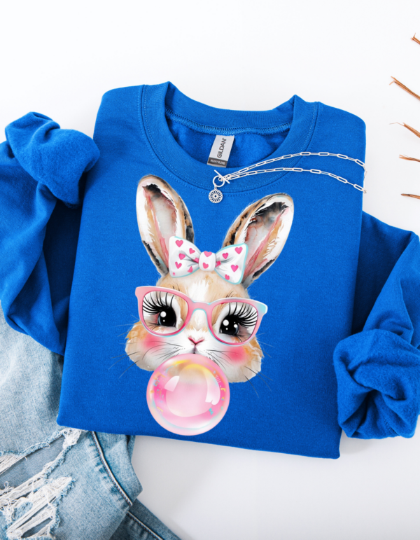 "Bubble Bunny" Heavy Blend Crewneck Sweater, Unisex- 7 colors Retro Bunny Design - Image 5