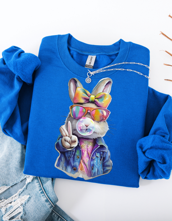 "Denim Rabbit" Heavy Blend Crewneck Sweater, Unisex- 7 colors Retro Rabbit Design - Image 5