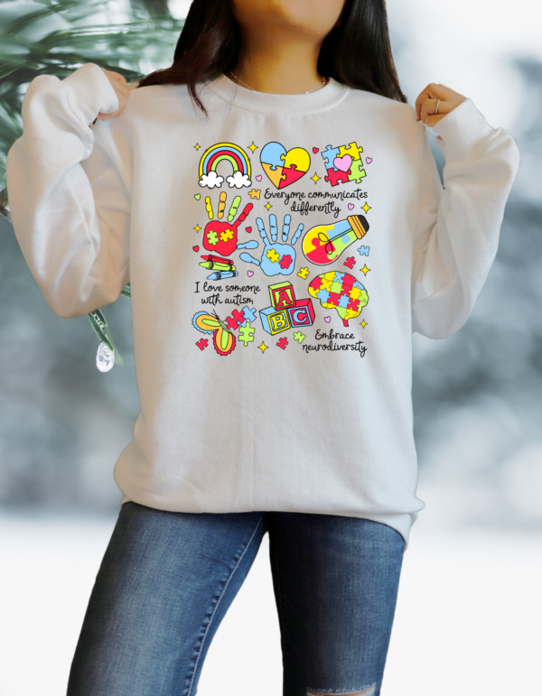 "Everyone Communicates Differently" Heavy Blend Crewneck Sweater, Unisex- 6 colors - Image 3