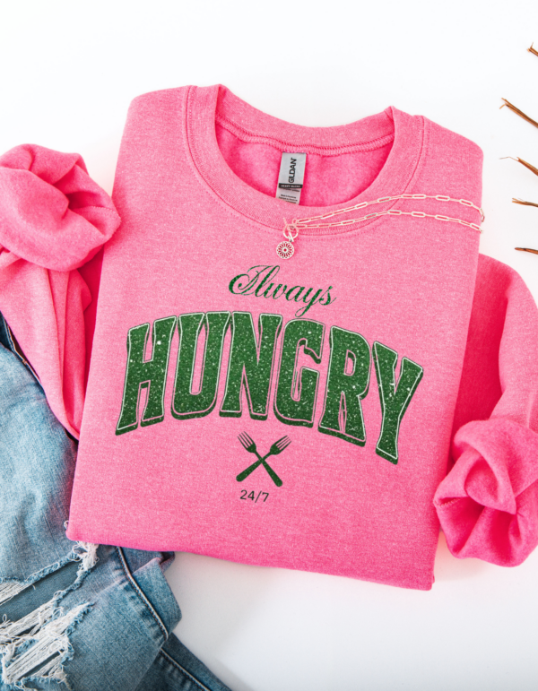 "Always Hungry" Varsity Style Heavy Blend Crewneck Sweater, Unisex- 7 colors - Image 6