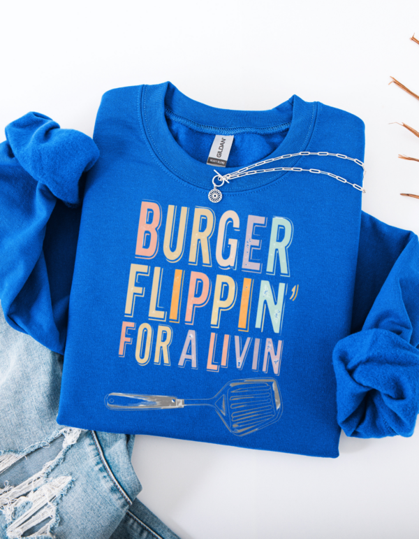 "Burger Flippin" Heavy Blend Crewneck Sweater, Unisex- 7 colors - Image 5