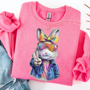 "Denim Rabbit" Heavy Blend Crewneck Sweater, Unisex- 7 colors Retro Rabbit Design