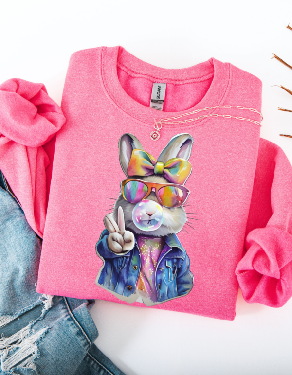 "Denim Rabbit" Heavy Blend Crewneck Sweater, Unisex- 7 colors Retro Rabbit Design