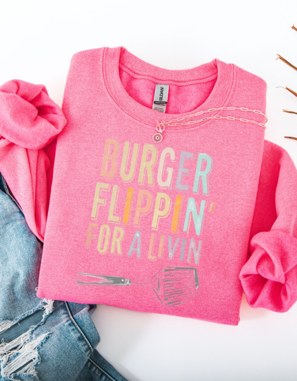 "Burger Flippin" Heavy Blend Crewneck Sweater, Unisex- 7 colors - Image 6