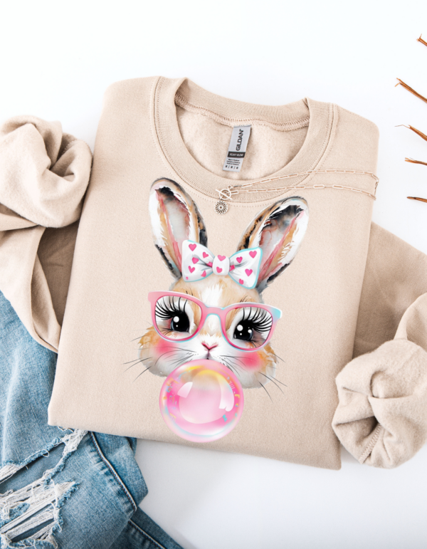 "Bubble Bunny" Heavy Blend Crewneck Sweater, Unisex- 7 colors Retro Bunny Design - Image 7