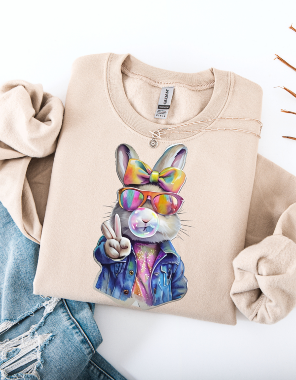 "Denim Rabbit" Heavy Blend Crewneck Sweater, Unisex- 7 colors Retro Rabbit Design - Image 7