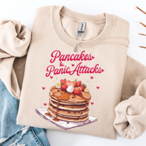 "Pancakes & Panic Attacks" Heavy Blend Crewneck Sweater, Unisex- 6 colors