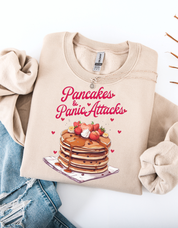 "Pancakes & Panic Attacks" Heavy Blend Crewneck Sweater, Unisex- 6 colors