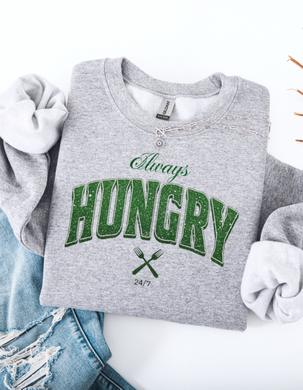 "Always Hungry" Varsity Style Heavy Blend Crewneck Sweater, Unisex- 7 colors