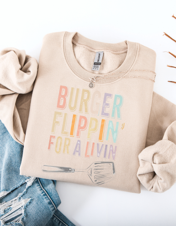 "Burger Flippin" Heavy Blend Crewneck Sweater, Unisex- 7 colors - Image 7