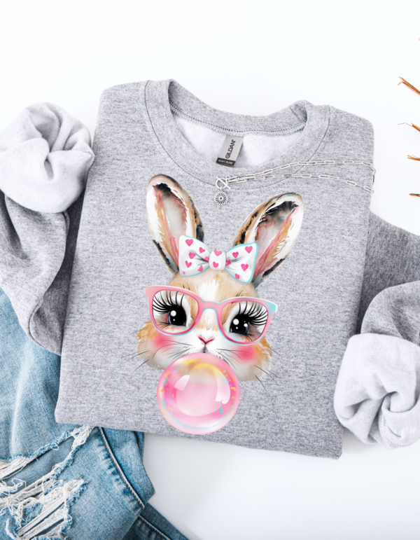 "Bubble Bunny" Heavy Blend Crewneck Sweater, Unisex- 7 colors Retro Bunny Design - Image 8