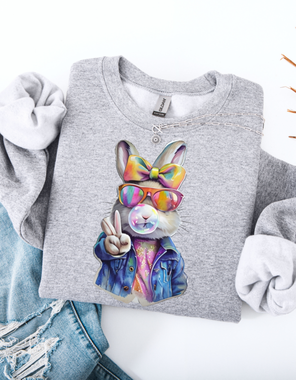 "Denim Rabbit" Heavy Blend Crewneck Sweater, Unisex- 7 colors Retro Rabbit Design - Image 8