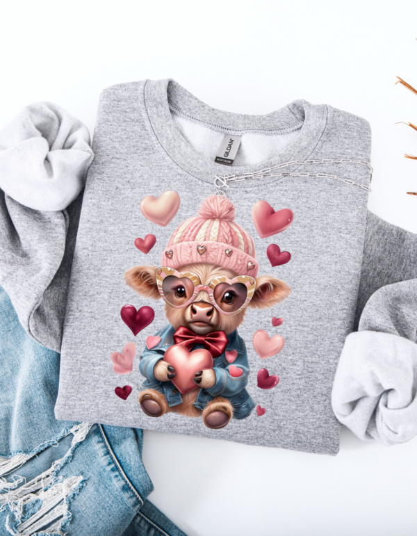 "Highland you my Heart" Heavy Blend Crewneck Sweater, Unisex- 7 colors Highland Cow design - Image 3