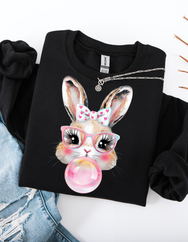 "Bubble Bunny" Heavy Blend Crewneck Sweater, Unisex- 7 colors Retro Bunny Design - Image 9