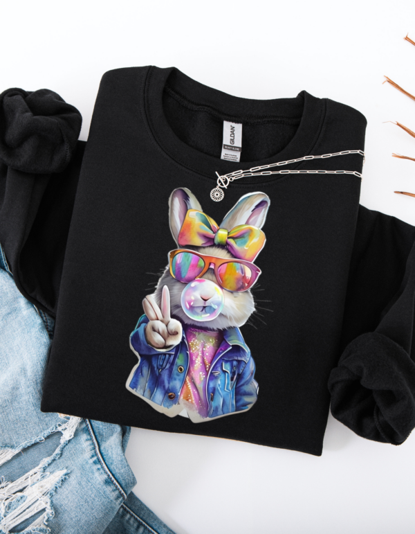 "Denim Rabbit" Heavy Blend Crewneck Sweater, Unisex- 7 colors Retro Rabbit Design - Image 9