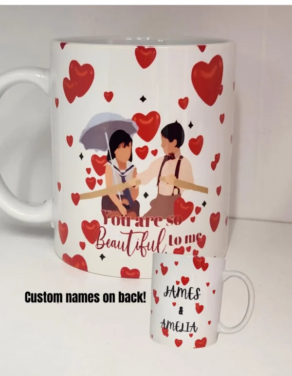 Personalized 'You Are So Beautiful to Me' Custom Name Valentine's Movie Mug – Customizable with Names on the Back - Image 5