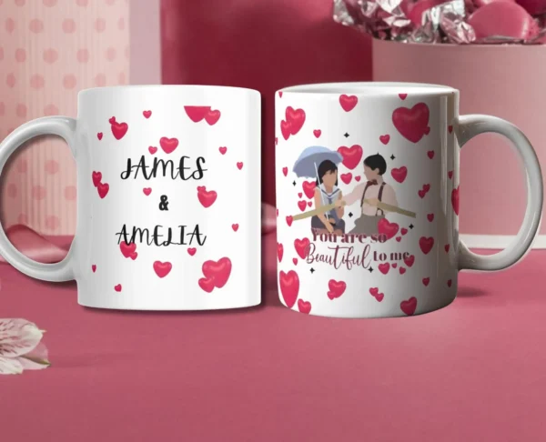 Personalized 'You Are So Beautiful to Me' Custom Name Valentine's Movie Mug – Customizable with Names on the Back