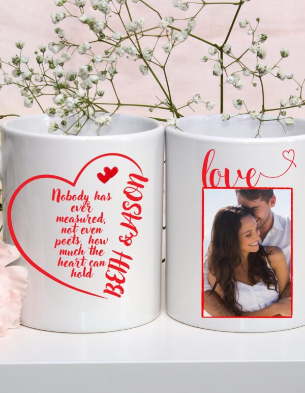 Custom Photo Mug – Name Heart with Custom Quote, Personalized Valentines, Engagement, Couples Gift