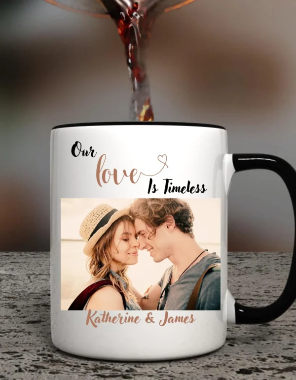 Vintage Style Love Couples Photo Mug - Love is Timeless - Image 4