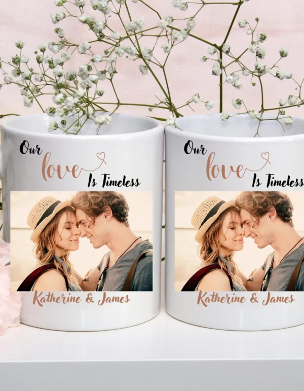 Vintage Style Love Couples Photo Mug - Love is Timeless - Image 5