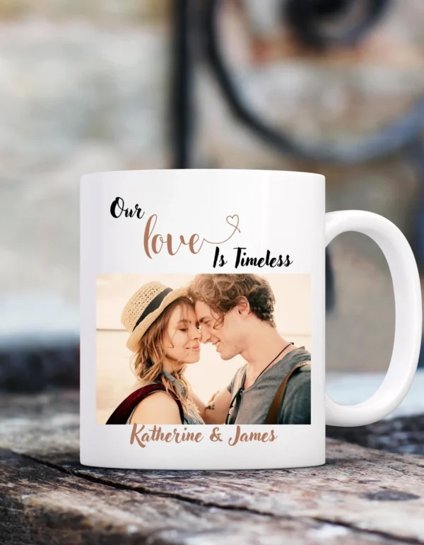 Vintage Style Love Couples Photo Mug - Love is Timeless - Image 2