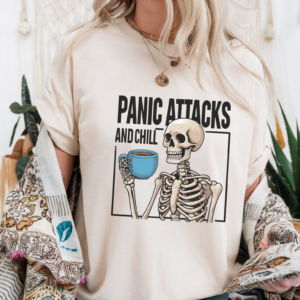 "Panic Attacks and Chill" Heavy Blend Tee-Sand