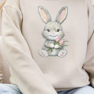 Faux Embroidered Bunny/ Crewneck Sweatshirt