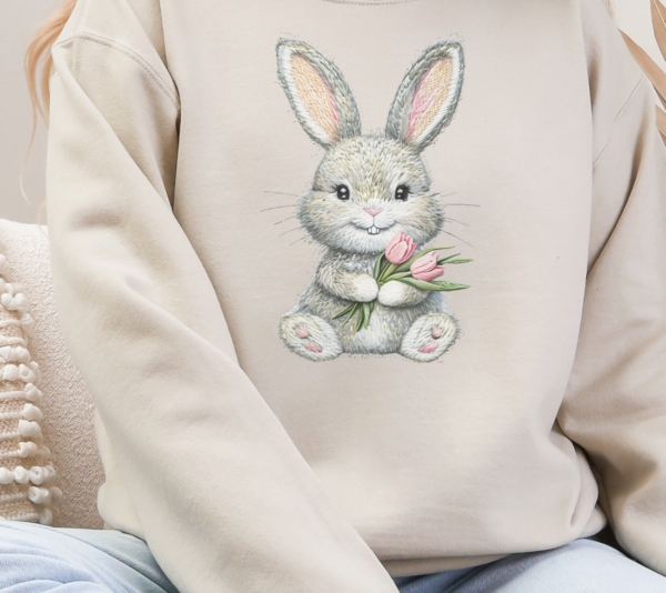 Faux Embroidered Bunny/ Crewneck Sweatshirt