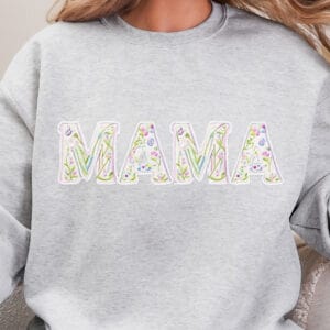 Faux Embroidered Spring Mama/ Crewneck Sweatshirt