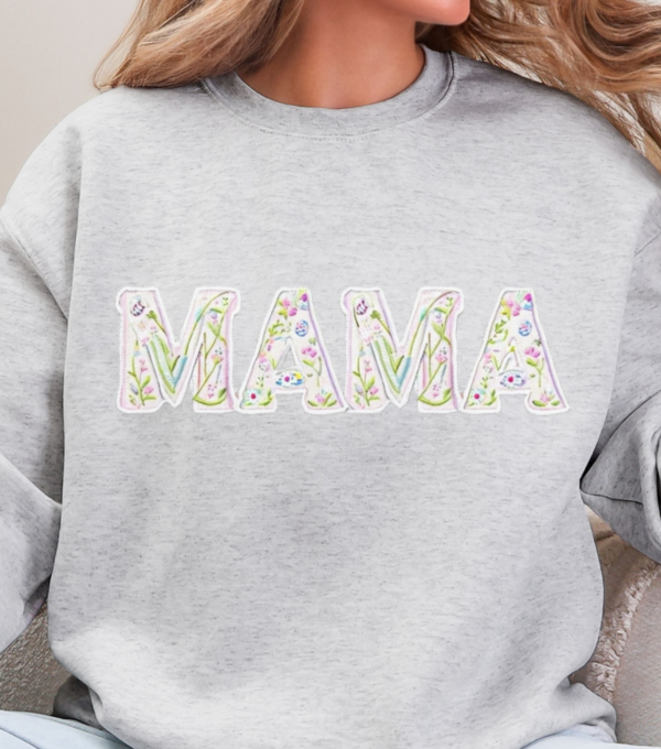 Faux Embroidered Spring Mama/ Crewneck Sweatshirt