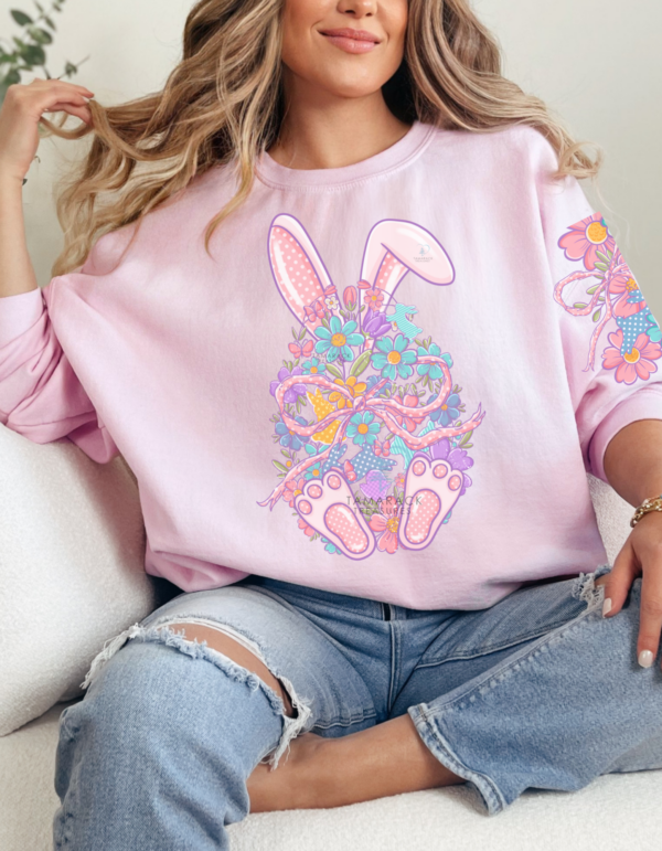 Floral Easter Bunny/ Crewneck Sweatshirt - Image 2