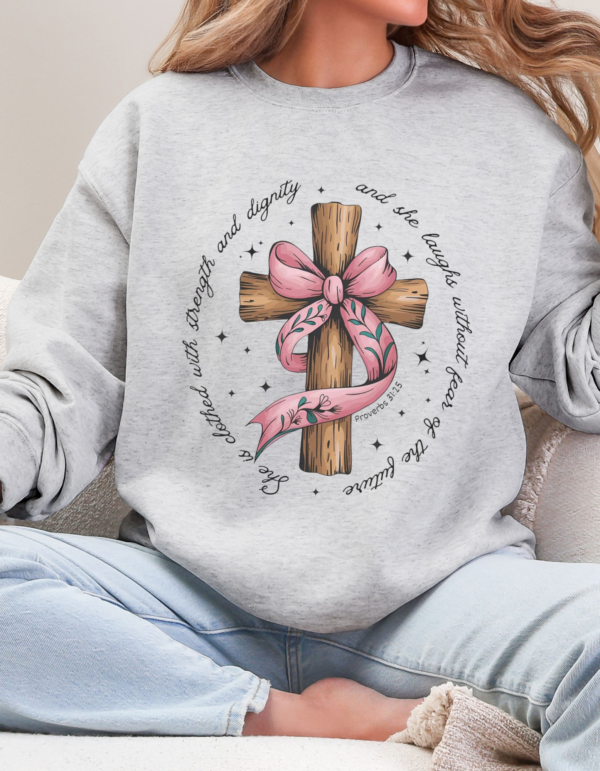 Wooden Cross Faith Based/ Crewneck Sweatshirt - Image 3