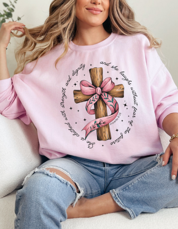 Wooden Cross Faith Based/ Crewneck Sweatshirt - Image 2