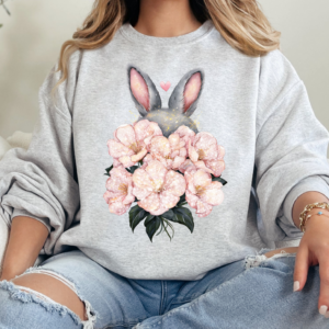 "Glitter Floral Bunny" Heavy Blend Crewneck -Unisex fit