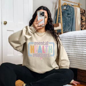 Retro Style Mental Health Matters/ Crewneck Sweatshirt