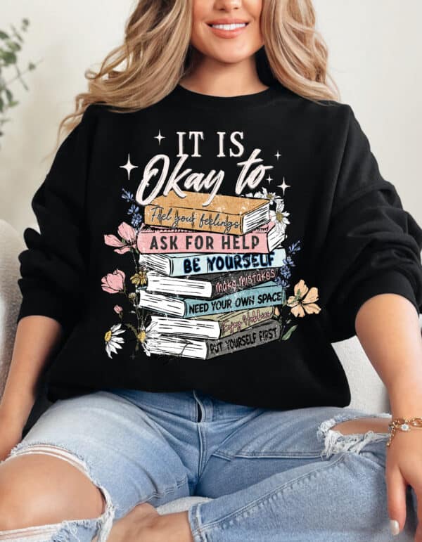 It is Ok Book Lovers - Mental Health Awareness Crewneck Sweatshirt